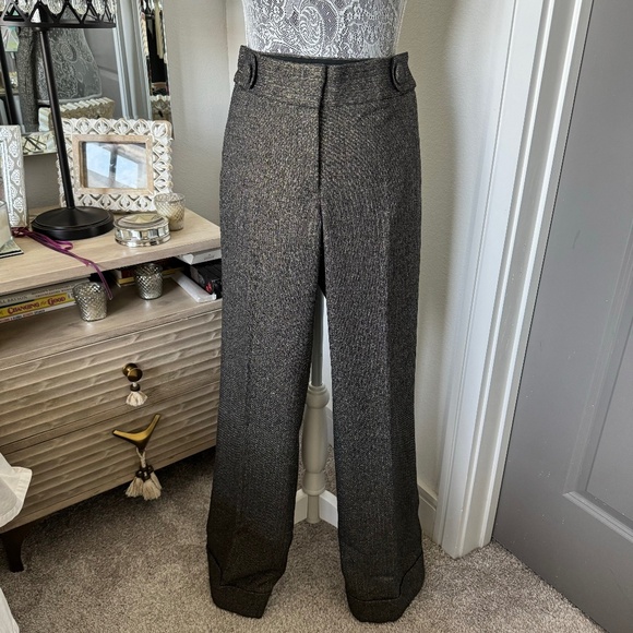 J Crew Favorite Fit charcoal herringbone w gold thread cuffed wool trouser Sz 4T - Picture 1 of 8